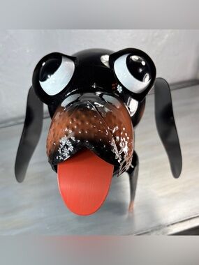 Black & Brown Dog Metal Statue with Cartoonish Eyes-Medium Size
